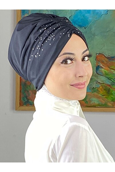 BUTİKAMBAR Sultan Model Taşlı Siyah Büzgülü Bone