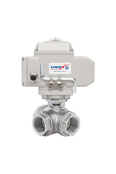 Unox 24V DC ELEKTRİK AKTÜATÖRLÜ PASLANMAZ 3 YOLLU L PORT DİŞLİ KÜRESEL VANA 1...