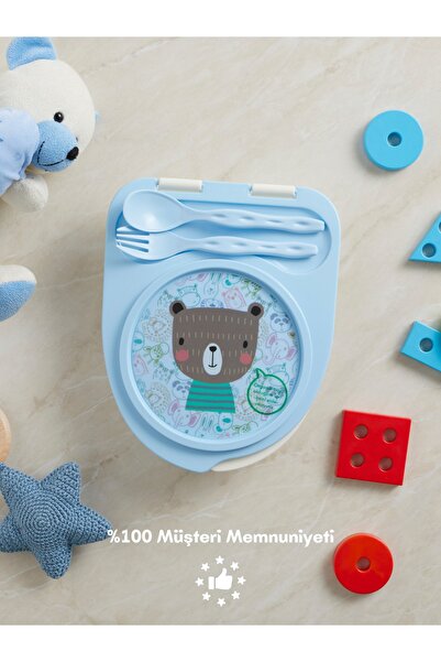 Flybee Gezgin Çocuk Taşınabilir Beslenme Kabı, Bebek Mama Kabı, Çatal & Kaşık Seti - Ayı