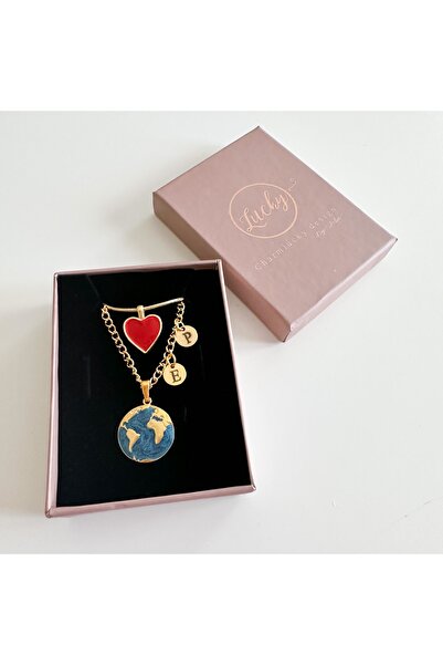 CHARMLUCKY Kırmızı Kalp-dünya Harfli Kolye