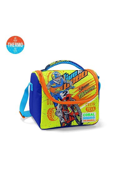Coral High Model 11742 - Cutie termică pentru prânz cu model de motocicletă Saks galben fosforescent pentru copii