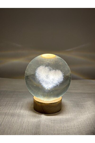 CO Goals Shop Led Işıklı Ahşap Standlı Kalpli 3d Büyük Boy Cam Küre Kalp Işık