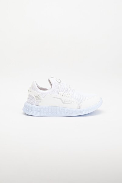 BOUIS Children's Unisex Daily White Lace-Up Comfortable Breathable Knitwear Flexible Light Stylish Sneaker Sports Shoes