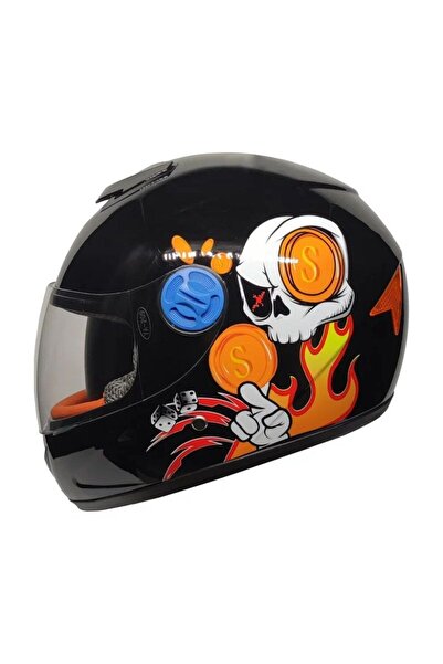MOTOANL Motosiklet Çocuk Kaskı Full Face Pp Metreal Skull Black