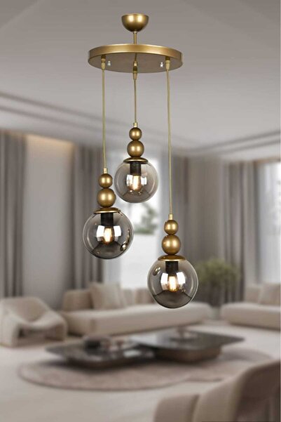 BSA LIGHTING BİLLUR 3'LÜ ESKİTME BOYALI SARKIT MODERN AVİZE (FÜME CAMLI)