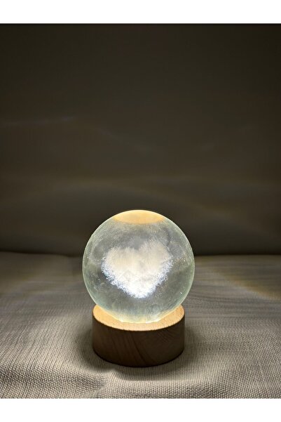 CO Goals Shop Led Işıklı Ahşap Standlı Kalpli 3d Cam Küre Kalp Işık