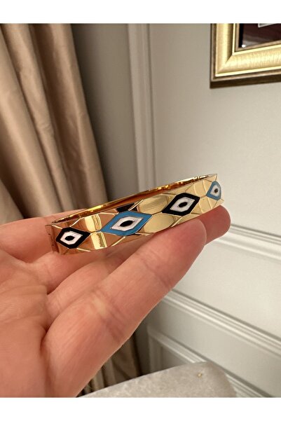 emy by emel luxury silver jewelry Çelik Nazar Boncuklu Kelepçe Bilezik Altın ...