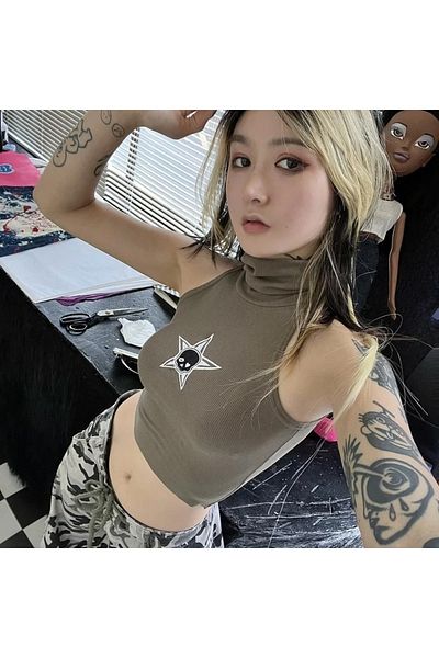 Köstebek Μπλουζάκι Grunge Top Tank Star Skull Skull Crop