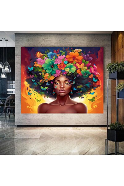 EMİLART Renkli Afrikalı Kadın, Papatya, Kelebekli Ev ve Ofisinize Şıklık katı...