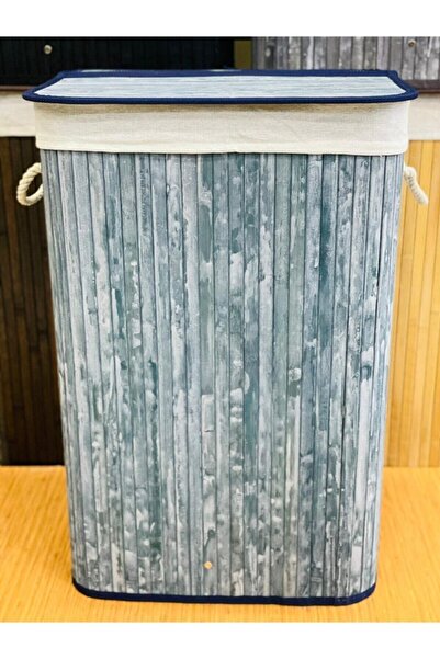 Sever Gri Dikdörtgen Hasır Katlanabilir Bambu Kirli Çamaşır Sepeti
