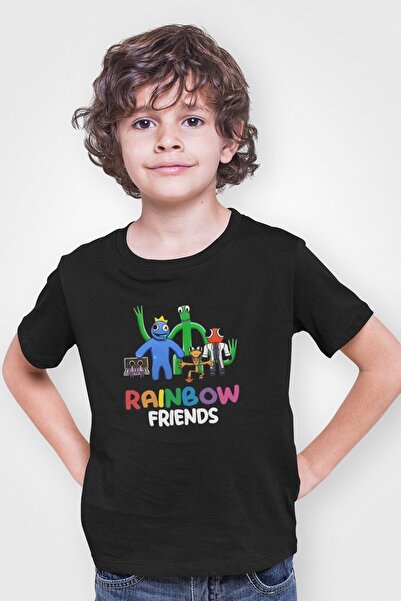 Morinna Rainbow Friends Printed Unisex Black Kids T-Shirt