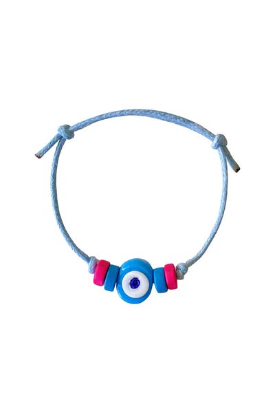 TAKI BY EKİN DARK BLUE GLASS EVIL EYE BEADED, WOODEN BEADED BABY/ CHILDREN/ ADULT BRACELET