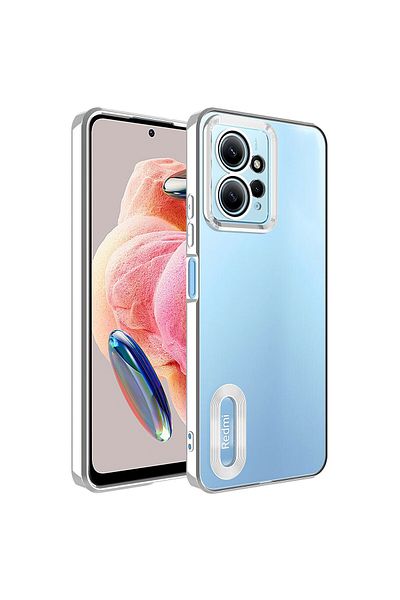 Fibaks حافظة هاتف Redmi Note 12 مع حماية لعدسة الكاميرا وشعار ملون شفاف يظهر غطاء لامع