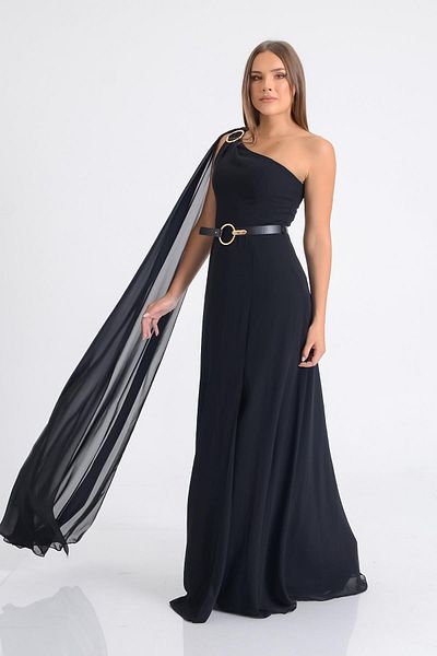 SpringStore Rochie de seara cu centura in talie cu un singur umar
