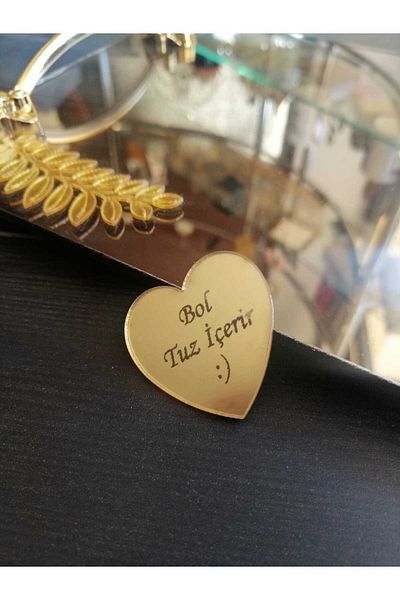 SG TASARIM Γαμπρός Δίσκος Καφέ Στάμπες 3 εκ. Καρδιά Plexi Gold 4 Τεμάχια