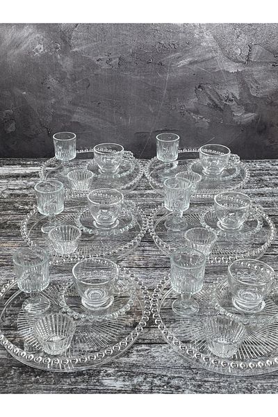 YzHome Luxury 30-Piece Glass Beaded Coffee Cup Set for 6 People Coffee Side Cup Turkish Delight Holder