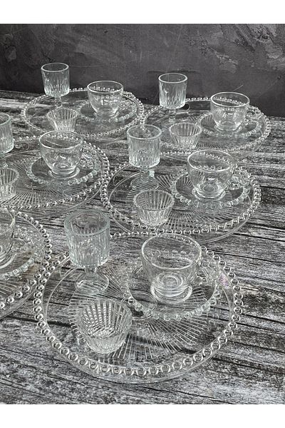 YzHome Luxury 30-Piece Glass Beaded Coffee Cup Set for 6 People Coffee Side Cup Turkish Delight Holder