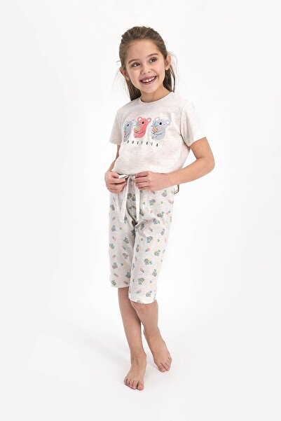 ROLY POLY Women's Beige Short Sleeve Capri Pants Pajama Set