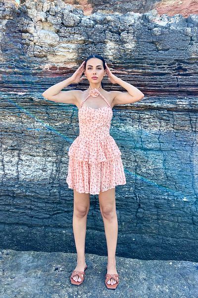 Seda Yalçın Atelier Powder Flower Patterned Rose Detailed Dress