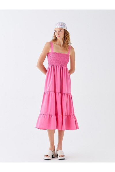 LC Waikiki XSIDE Damenkleid aus Popeline mit quadratischem Kragen und geraden Trägern