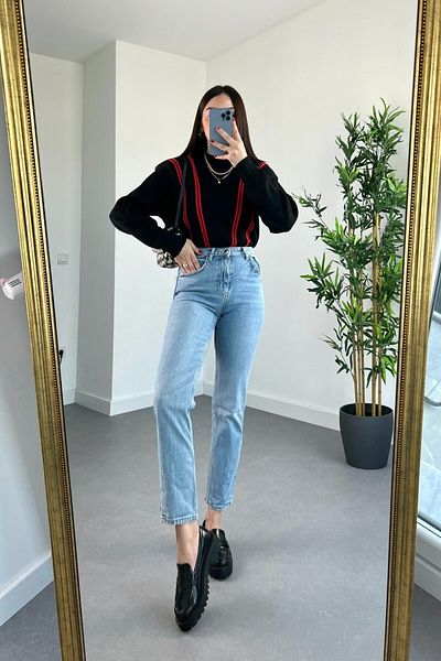 MAKRAS EXCLUSIVE Jean Mom Jean Snow Wash pentru femei cu talie înaltă