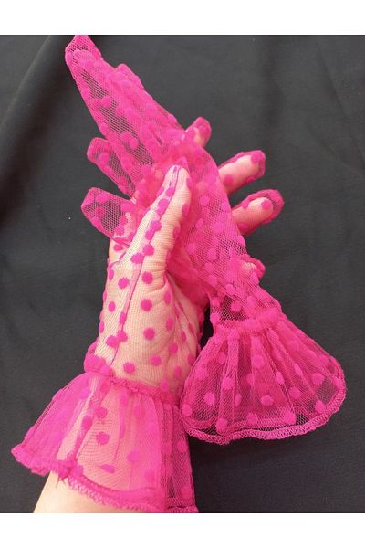 es moda shop Lara polka dot evening bridal gloves fuchsia