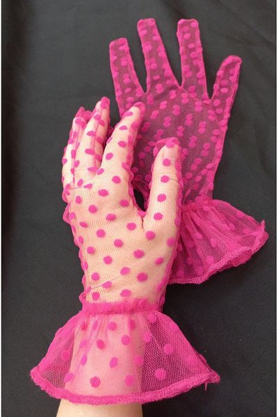 es moda shop Lara polka dot evening bridal gloves fuchsia