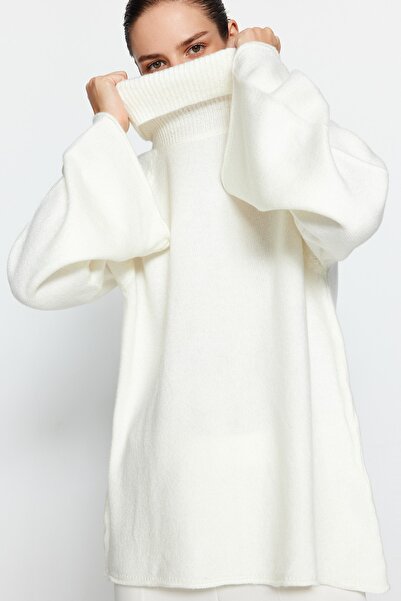 Trendyol Collection Pulover de tricotaj cu croială largă, cu textura moale, ecru TWOAW24KZ00426