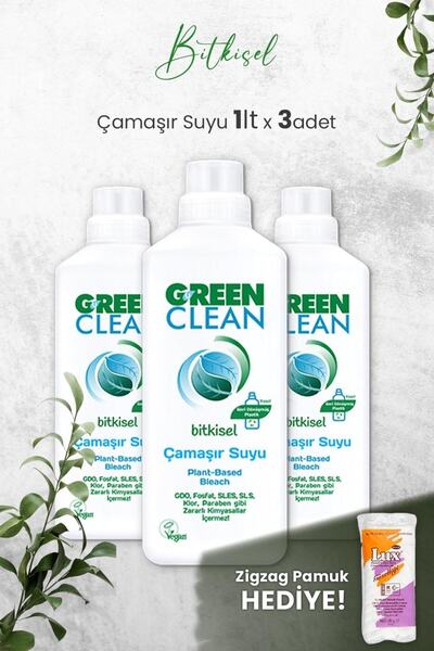 Green Clean U Green Clean Bitkisel Çamaşır Suyu 1 L x 3 Adet ve Hediyeli