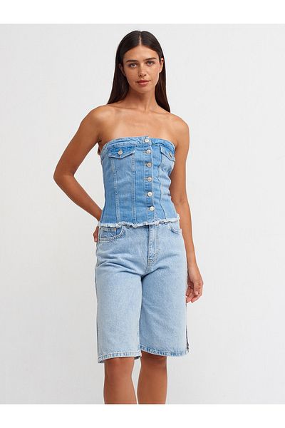 Dilvin 70888 Jean cu fantă laterală Bermuda-Albastru