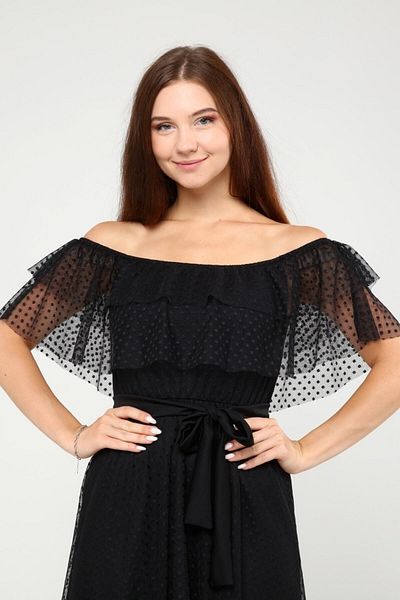 Azra Style Women's Collar Black Tulle Dress