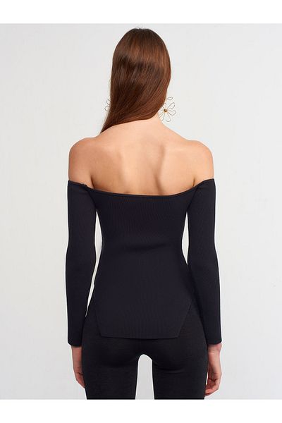 Dilvin 10263 Pulover cu umăr deschis-negru