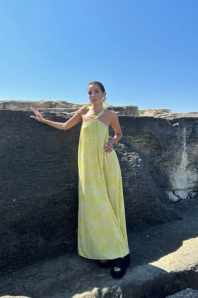 Seda Yalçın Atelier Yellow Cross Collar Loose Midi Dress
