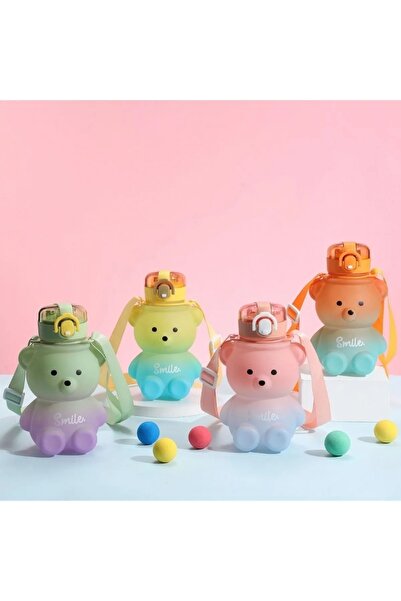 Klein Home زجاجة مياه موديل Smile Bear سعة 800 مل، زجاجة مياه خالية من مادة BPA