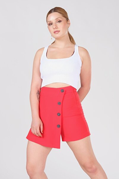 Giyim Dünyası Women's Button Detailed Shorts Skirt Red