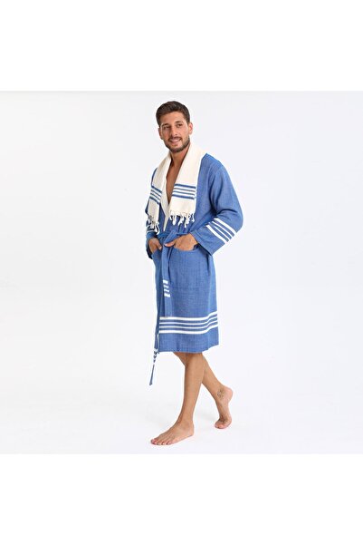 PESHCE رداء حمام للجنسين باللون الأزرق الملكي مع منشفة على الأرض