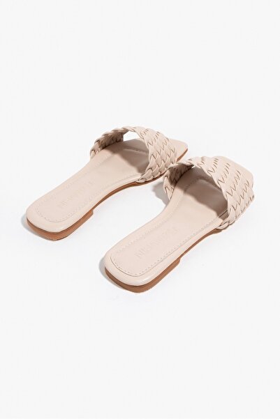 NİŞANTAŞI SHOES Dámske papuče Jeffery Beige Matte Single Strip Flat Sole