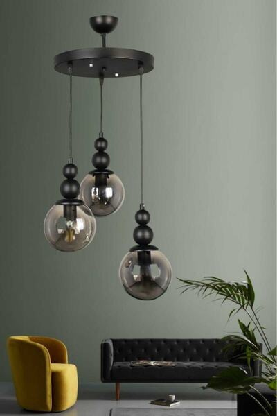 BSA LIGHTING BİLLUR ثريا حديثة مكونة من 3 قطع باللون الأسود (زجاج مدخن)