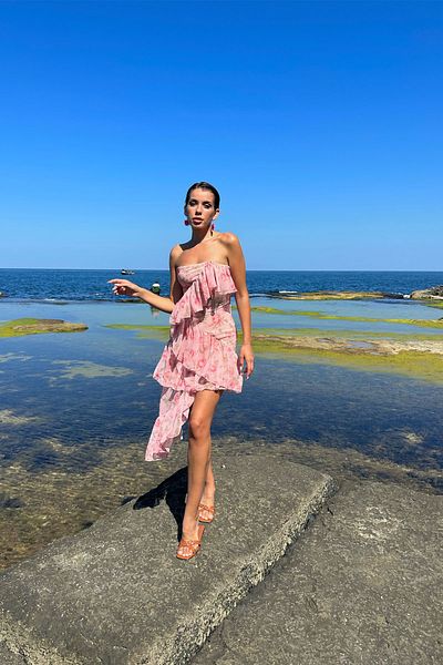 Seda Yalçın Atelier Pink Rose Detailed Strapless Dress