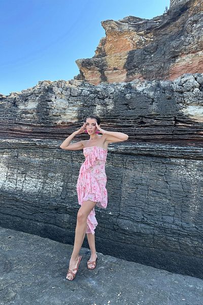 Seda Yalçın Atelier Pink Rose Detailed Strapless Dress