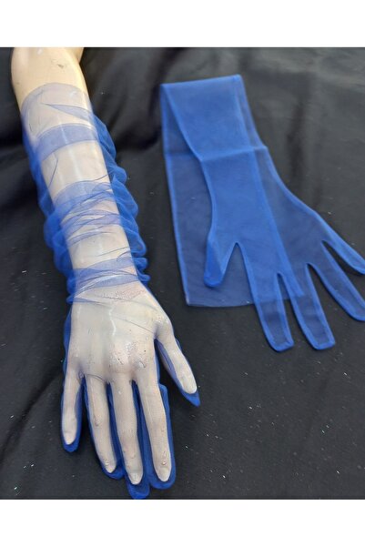 es moda shop Βραδινό φόρεμα Bella Γάντια Νυφικού Πάρτυ Μακριά Saks Μπλε