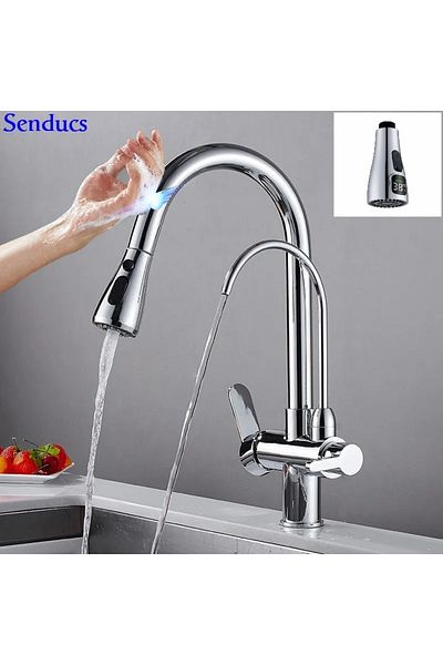 OEM Kitchen Sink Faucet Dual Flow Water Purification Outlet Digital Temperature Led Fountain Touch Imported