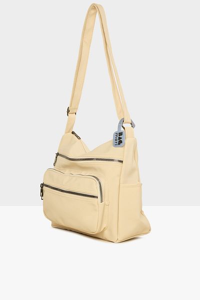 Bagmori Cream Women's Satin Casual Bag with Pockets and Multiple Zippers M000008083