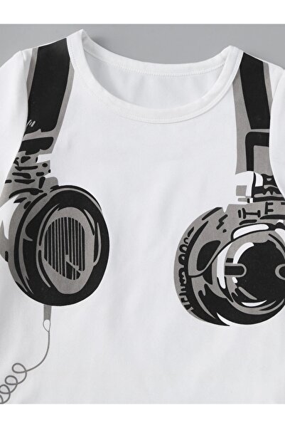 Machetta Beyza Headphone Detail Printed Summer Children's T-Shirt Shorts Set