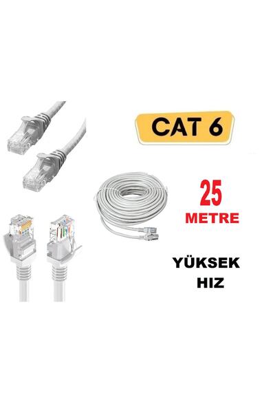 nelerbulurum 25 METRE Cat6 Lan Network İnternet Ethernet Kablosu Bilgisayar Modem Rj45 Patch Adsl kablosu