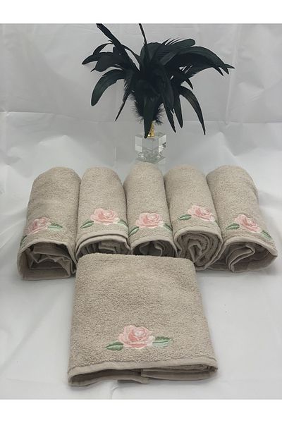 aky home style Комплект кърпи от 6 части, памучни, бродирани с роза, 50x90
