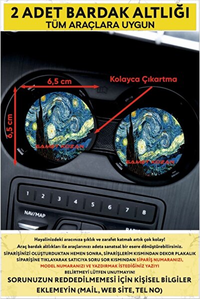 karbonsoft Araç Içi Aksesuar 2 Li Araba Kişiye Özel Bardak Altlıkları