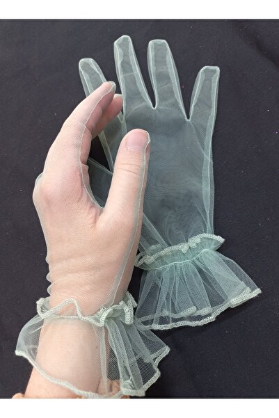 es moda shop Bella βραδινό φόρεμα νυφικά γάντια κοντά νεροπράσινα