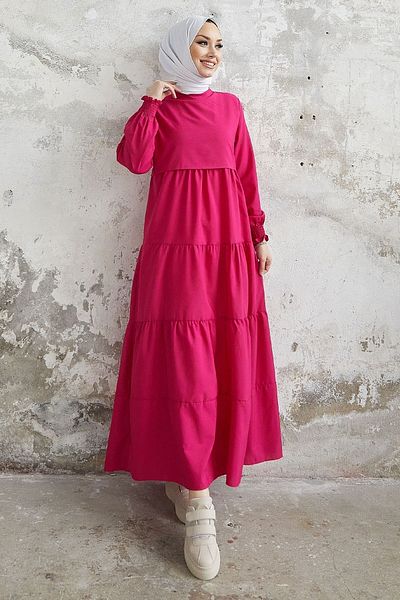 InStyle Μονόστρωμα Λεπτομερές Casual Φόρεμα - Φούξια