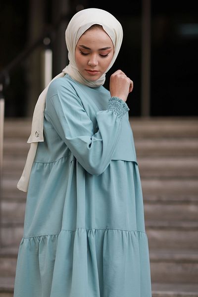 InStyle Single Layer Detailed Casual Hijab Dress - Mint